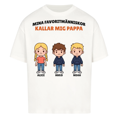 Mina favoritmänniskor kallar mig pappa t-shirt med barnens figurer och namn. Personlig present