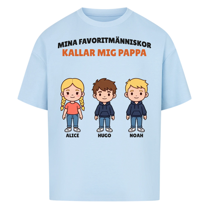 Mina favoritmänniskor kallar mig pappa t-shirt med barnens figurer och namn. Personlig present