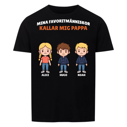 Mina favoritmänniskor kallar mig pappa t-shirt med barnens figurer och namn. Personlig present