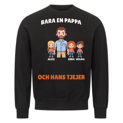 Bara en pappa och hans tjejer t-shirt med figurer och döttrarnas namn. Personlig present