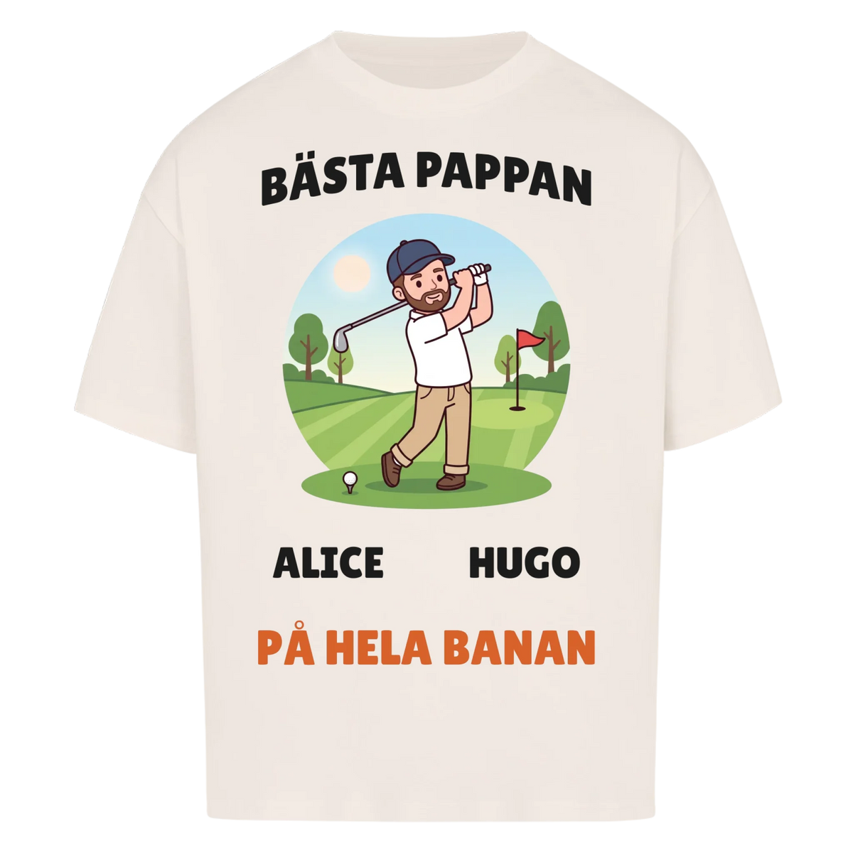 Bästa pappan på hela banan golf t-shirt med namn. Personlig present till golfpappa