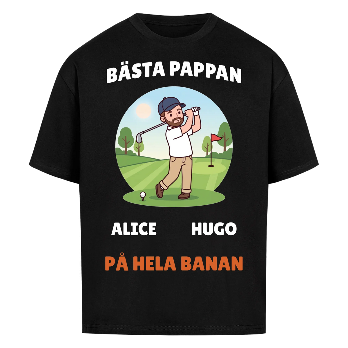 Bästa pappan på hela banan golf t-shirt med namn. Personlig present till golfpappa
