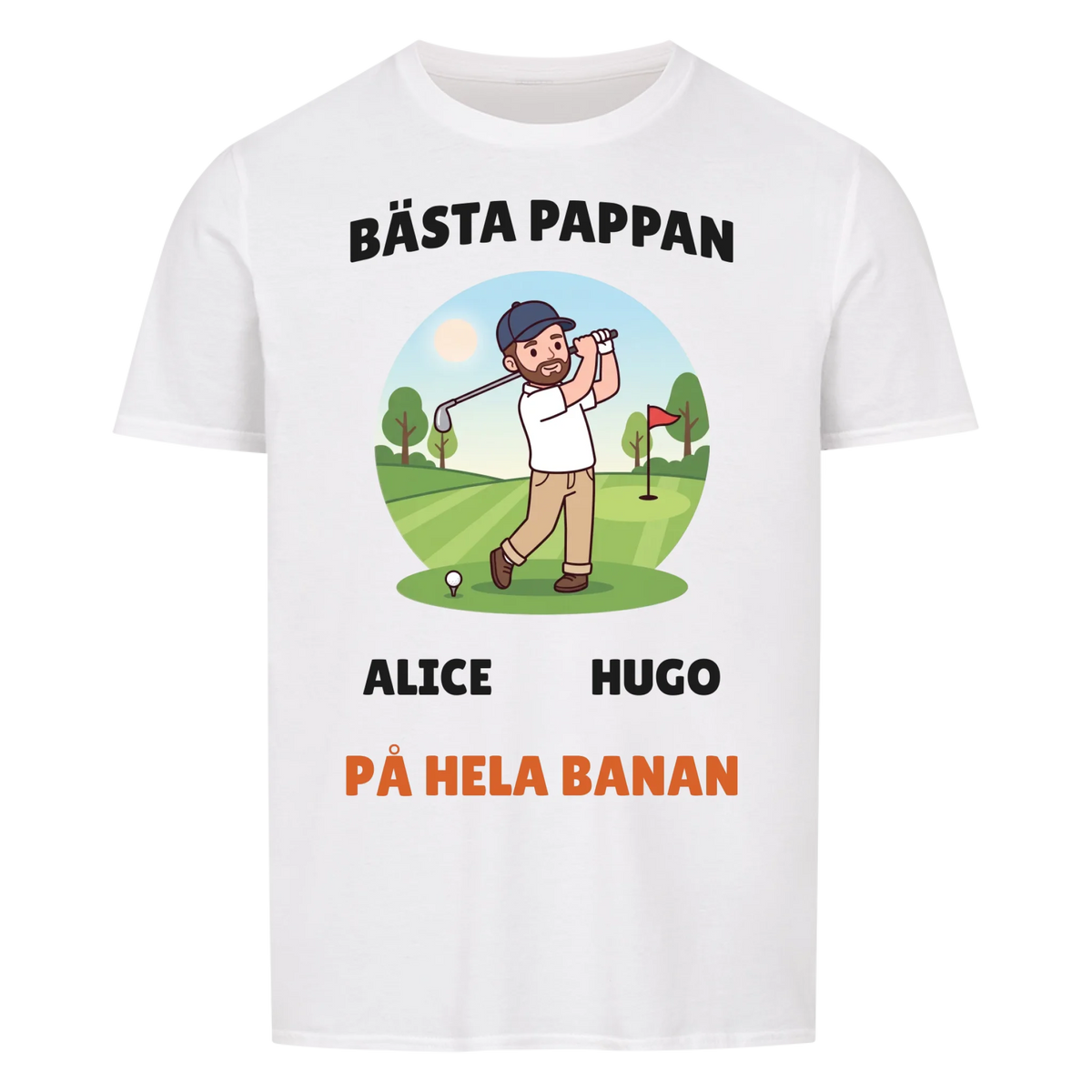 Bästa pappan på hela banan golf t-shirt med namn. Personlig present till golfpappa