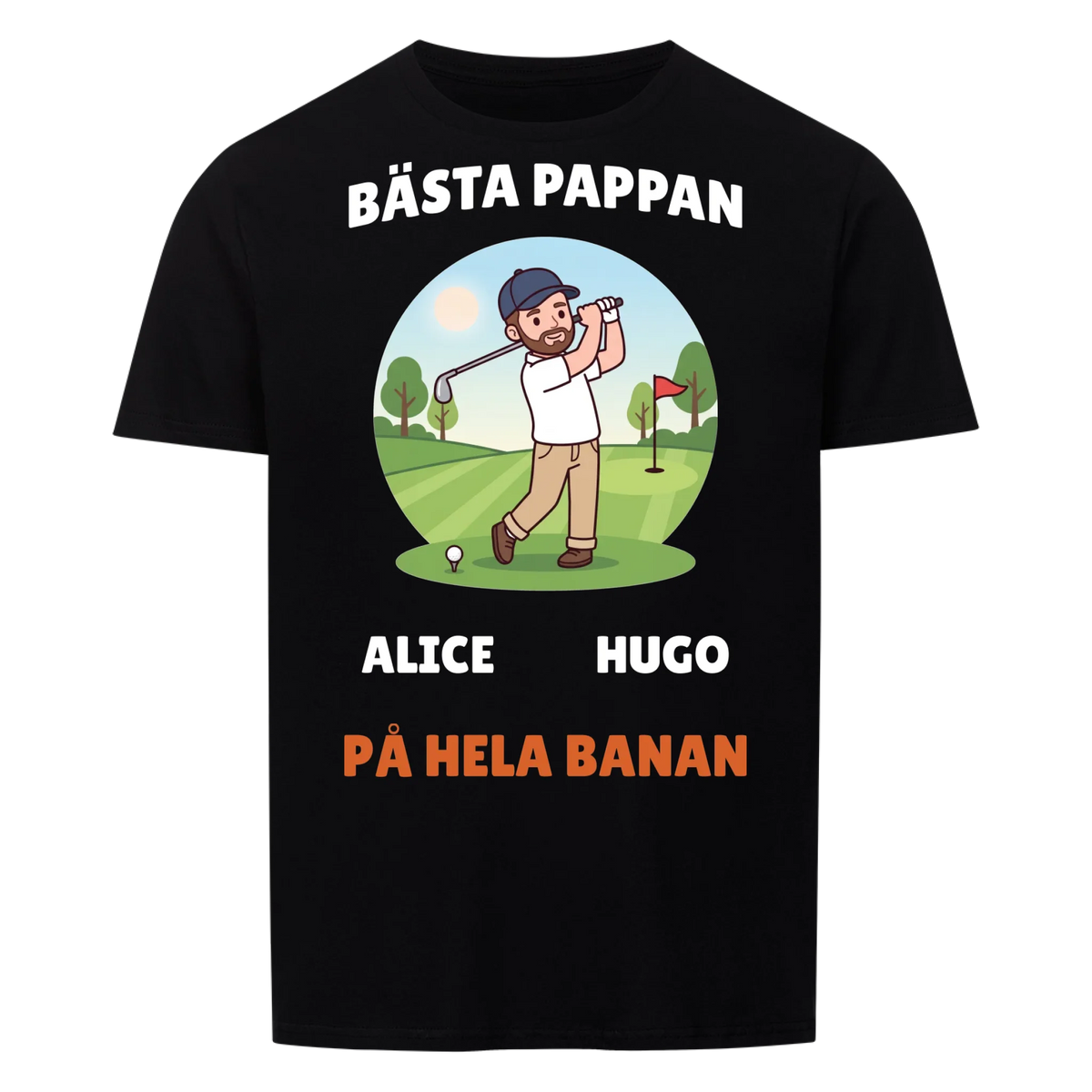 Bästa pappan på hela banan golf t-shirt med namn. Personlig present till golfpappa