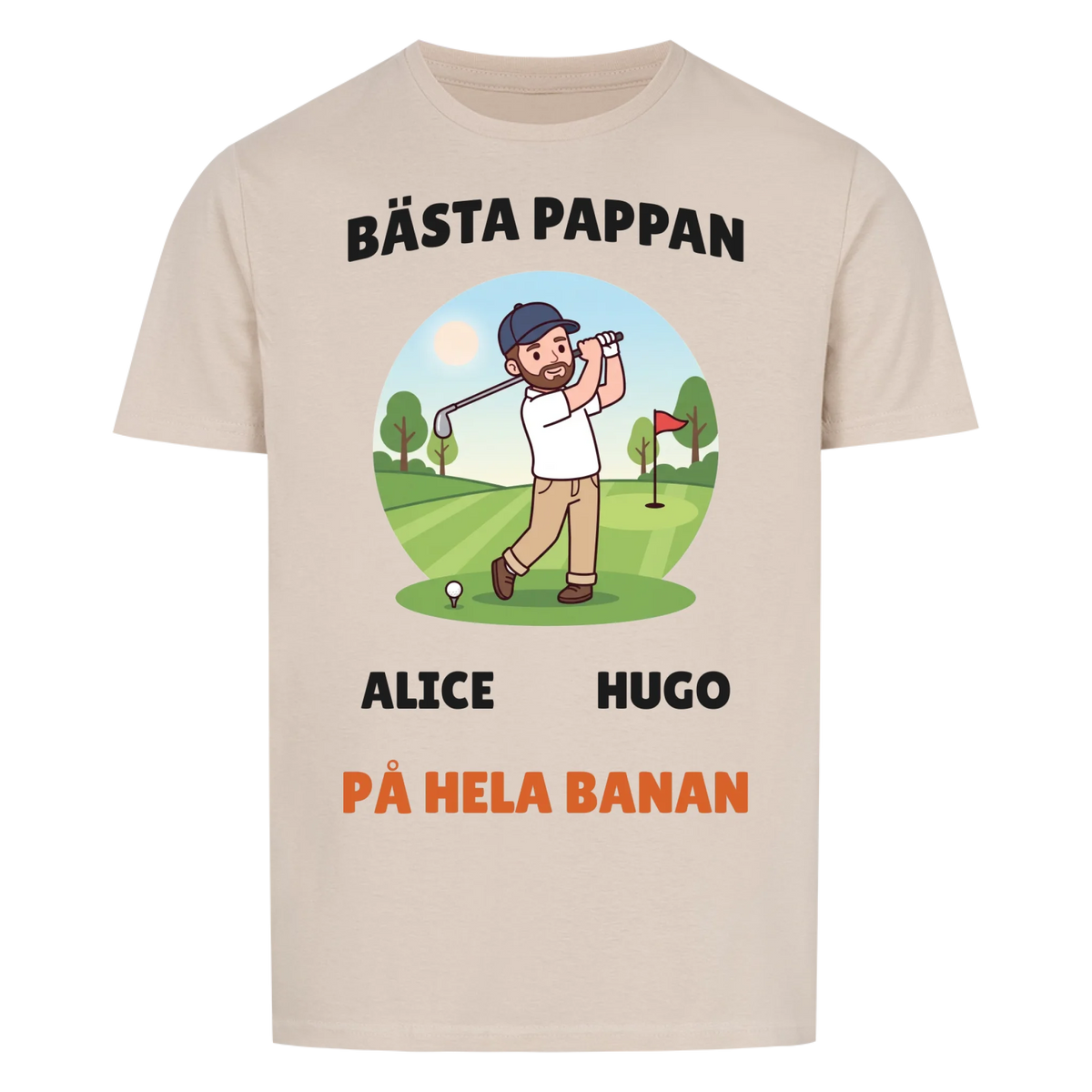Bästa pappan på hela banan golf t-shirt med namn. Personlig present till golfpappa
