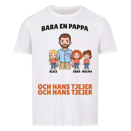 Bara en pappa och hans tjejer t-shirt med figurer och döttrarnas namn. Personlig present