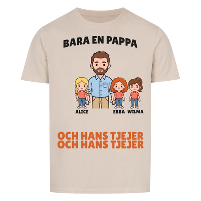 Bara en pappa och hans tjejer t-shirt med figurer och döttrarnas namn. Personlig present