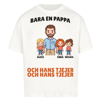 Bara en pappa och hans tjejer t-shirt med figurer och döttrarnas namn. Personlig present