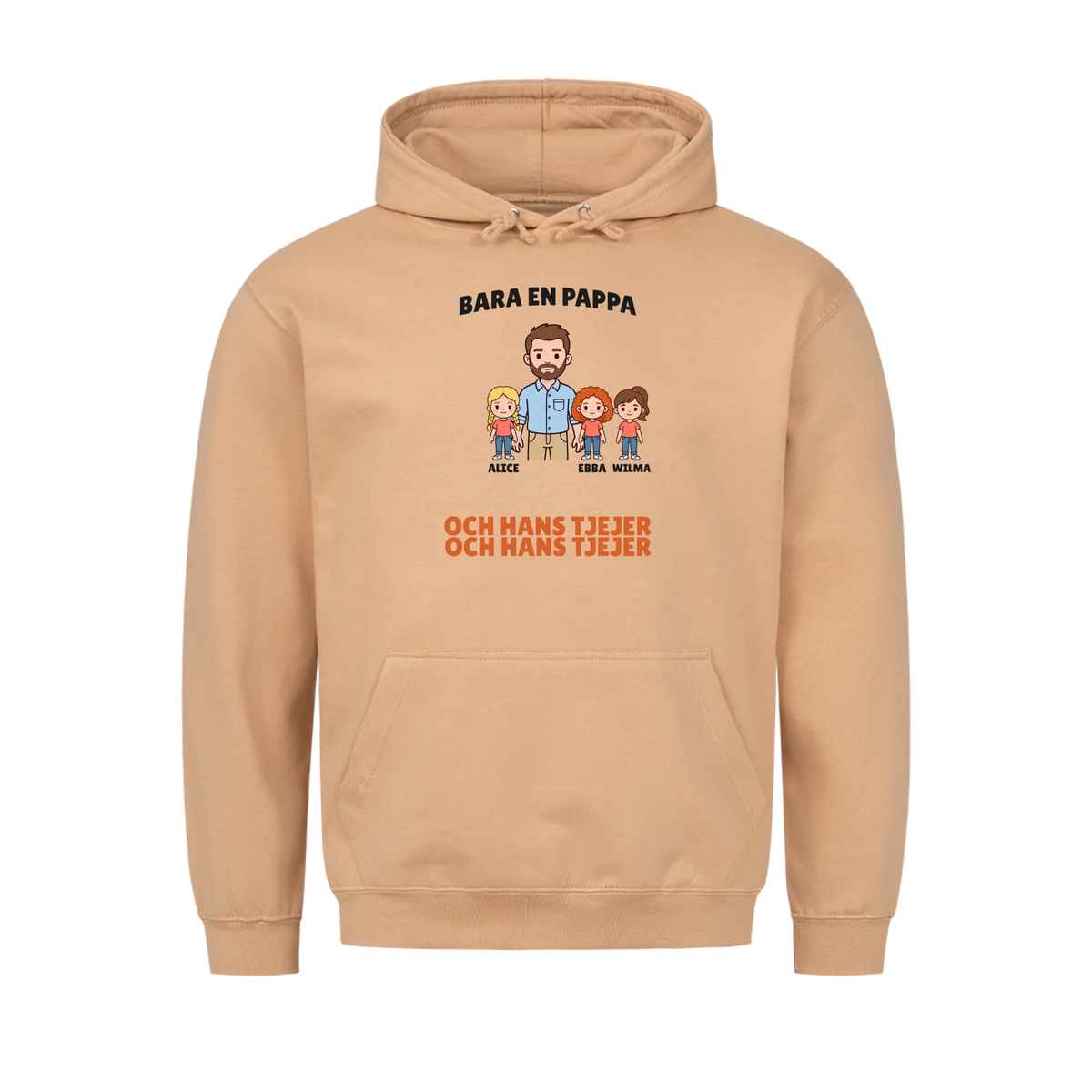Bara en pappa och hans tjejer t-shirt med figurer och döttrarnas namn. Personlig present