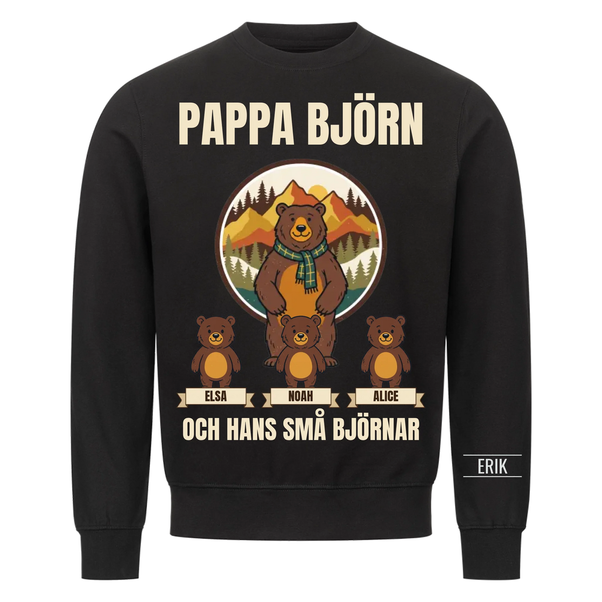 Pappa björn och hans små björnar | Personlig present till pappa med barnens namn