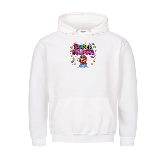 Super Pappa King hoodie med pappas figur och barnens namn. Fars dag present