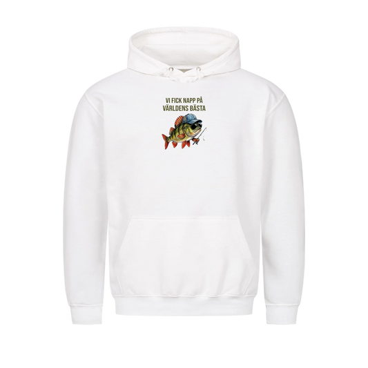 Vi fick napp på världens bästa pappa. Fisk hoodie med barnens namn. Present till pappa på fars dag
