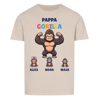 Pappa Gorilla t-shirt med gorillapappa, barnens namn och små gorillor. Personlig present till pappa