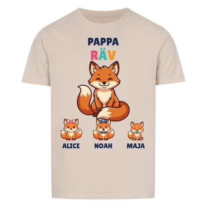 Pappa Räv t-shirt med rävpappa, barnens namn och små rävungar. Personlig present till pappa