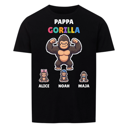 Pappa Gorilla t-shirt med gorillapappa, barnens namn och små gorillor. Personlig present till pappa