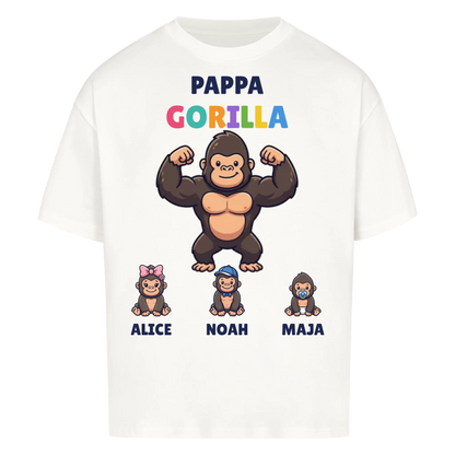 Pappa Gorilla t-shirt med gorillapappa, barnens namn och små gorillor. Personlig present till pappa