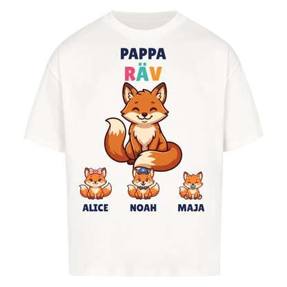 Pappa Räv t-shirt med rävpappa, barnens namn och små rävungar. Personlig present till pappa