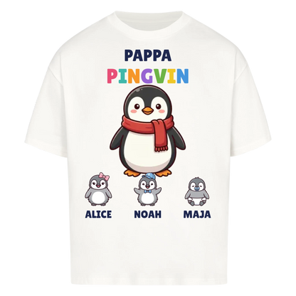 Pappa Pingvin t-shirt med pingvinpappa, barnens namn och små pingvinungar. Personlig present till pappa