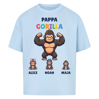 Pappa Gorilla t-shirt med gorillapappa, barnens namn och små gorillor. Personlig present till pappa