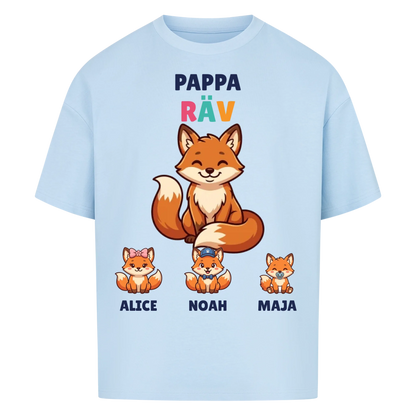 Pappa Räv t-shirt med rävpappa, barnens namn och små rävungar. Personlig present till pappa