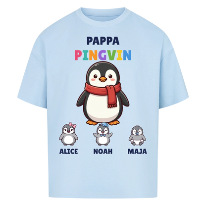 Pappa Pingvin t-shirt med pingvinpappa, barnens namn och små pingvinungar. Personlig present till pappa