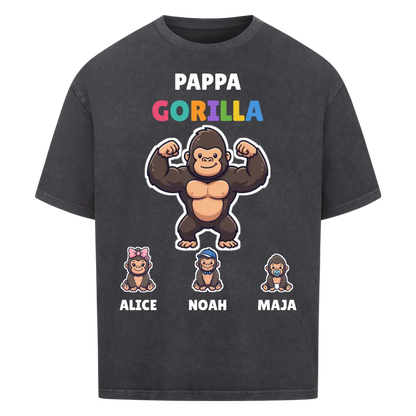 Pappa Gorilla t-shirt med gorillapappa, barnens namn och små gorillor. Personlig present till pappa
