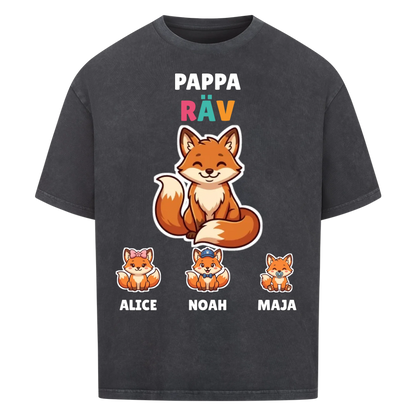Pappa Räv t-shirt med rävpappa, barnens namn och små rävungar. Personlig present till pappa