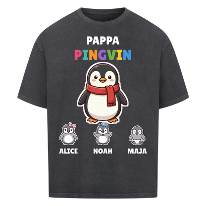 Pappa Pingvin t-shirt med pingvinpappa, barnens namn och små pingvinungar. Personlig present till pappa