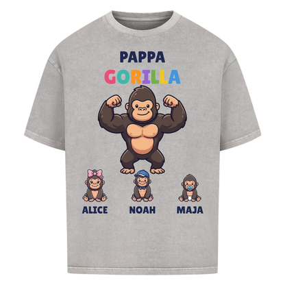 Pappa Gorilla t-shirt med gorillapappa, barnens namn och små gorillor. Personlig present till pappa