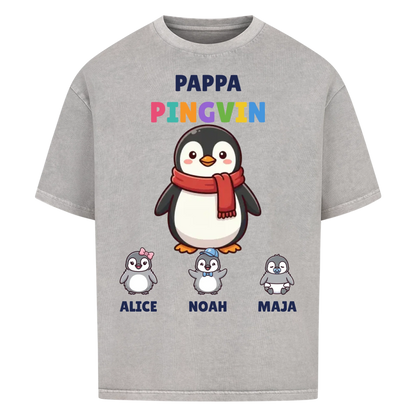Pappa Pingvin t-shirt med pingvinpappa, barnens namn och små pingvinungar. Personlig present till pappa