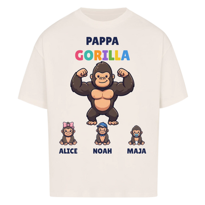 Pappa Gorilla t-shirt med gorillapappa, barnens namn och små gorillor. Personlig present till pappa