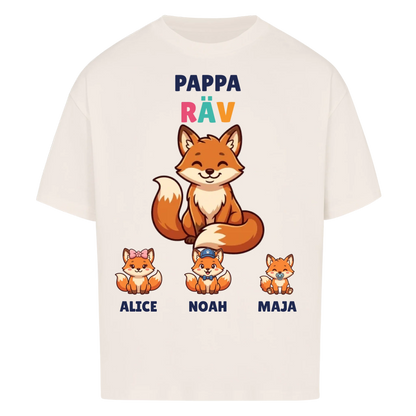 Pappa Räv t-shirt med rävpappa, barnens namn och små rävungar. Personlig present till pappa