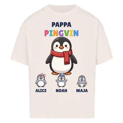 Pappa Pingvin t-shirt med pingvinpappa, barnens namn och små pingvinungar. Personlig present till pappa