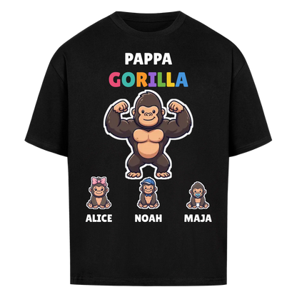 Pappa Gorilla t-shirt med gorillapappa, barnens namn och små gorillor. Personlig present till pappa