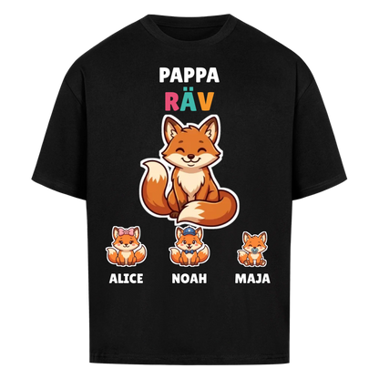 Pappa Räv t-shirt med rävpappa, barnens namn och små rävungar. Personlig present till pappa
