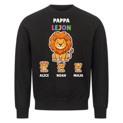 Pappa Lejon t-shirt med lejonpappa, barnens namn och små lejonungar. Personlig present till pappa