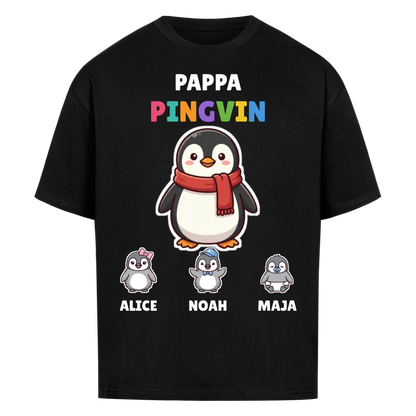 Pappa Pingvin t-shirt med pingvinpappa, barnens namn och små pingvinungar. Personlig present till pappa