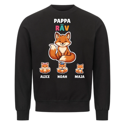 Pappa Räv t-shirt med rävpappa, barnens namn och små rävungar. Personlig present till pappa