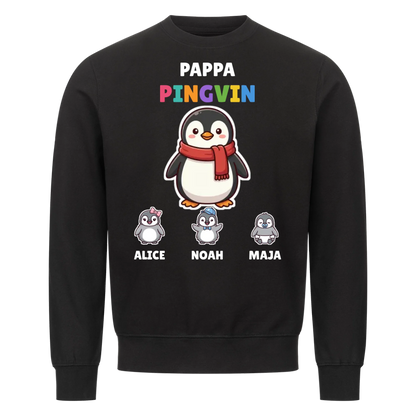 Pappa Pingvin t-shirt med pingvinpappa, barnens namn och små pingvinungar. Personlig present till pappa