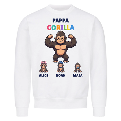 Pappa Gorilla t-shirt med gorillapappa, barnens namn och små gorillor. Personlig present till pappa