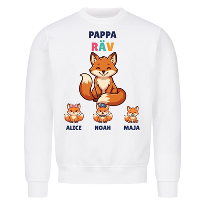 Pappa Räv t-shirt med rävpappa, barnens namn och små rävungar. Personlig present till pappa