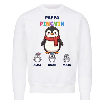 Pappa Pingvin t-shirt med pingvinpappa, barnens namn och små pingvinungar. Personlig present till pappa
