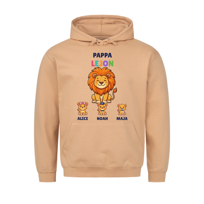 Pappa Lejon t-shirt med lejonpappa, barnens namn och små lejonungar. Personlig present till pappa