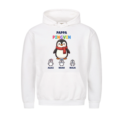 Pappa Pingvin t-shirt med pingvinpappa, barnens namn och små pingvinungar. Personlig present till pappa