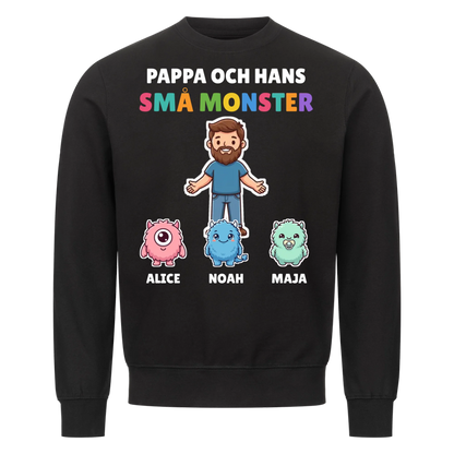 Pappa och hans små monster t-shirt med pappas figur, barnens monster och namn. Personlig present till pappa