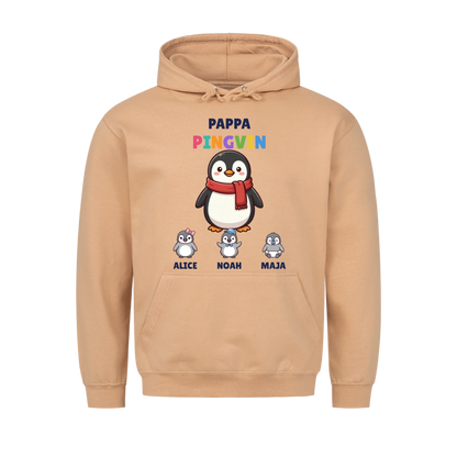 Pappa Pingvin t-shirt med pingvinpappa, barnens namn och små pingvinungar. Personlig present till pappa