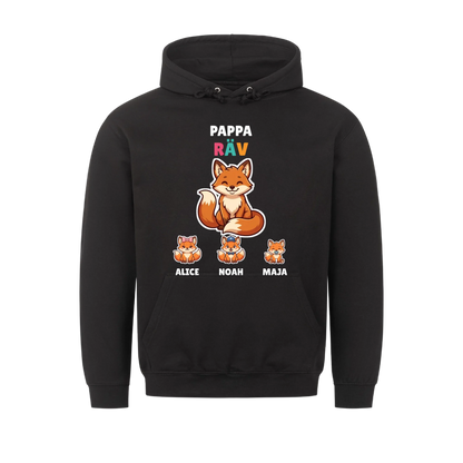 Pappa Räv t-shirt med rävpappa, barnens namn och små rävungar. Personlig present till pappa