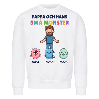 Pappa och hans små monster t-shirt med pappas figur, barnens monster och namn. Personlig present till pappa