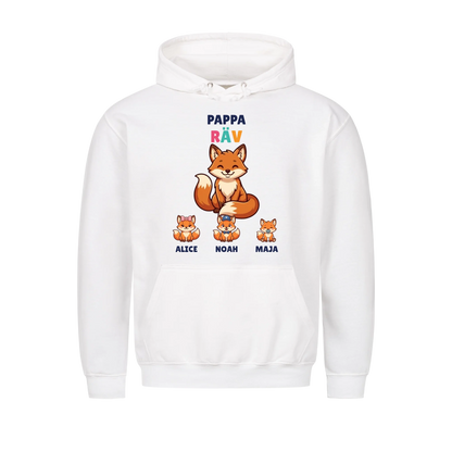 Pappa Räv hoodie med rävpappa, barnens figurer och namn. Present till pappa