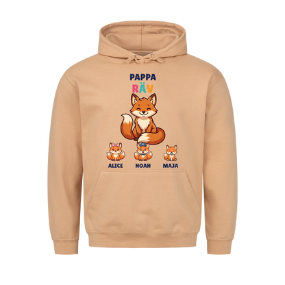 Pappa Räv hoodie med rävpappa, barnens figurer och namn. Present till pappa